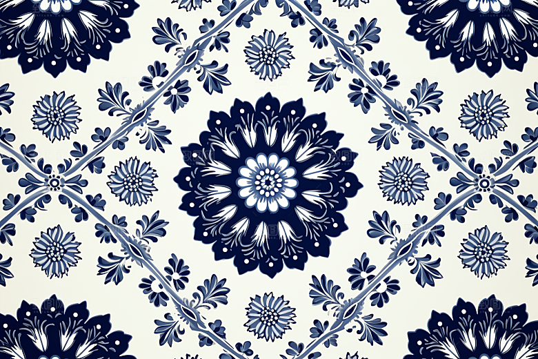 青花瓷纹样工笔画中国传统底纹