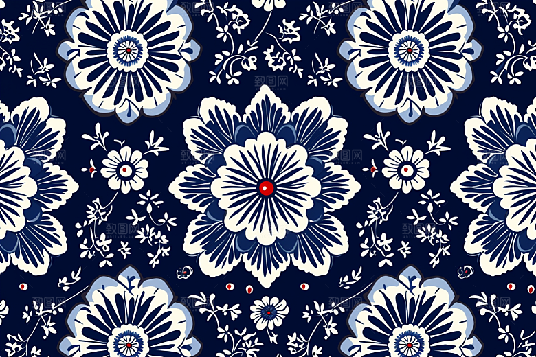 青花瓷纹样花卉国画底纹