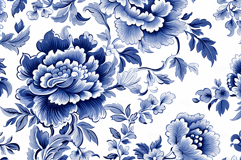 青花瓷纹样花卉国画底纹