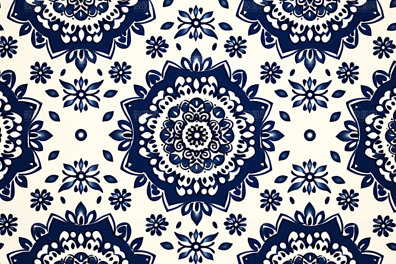 青花瓷纹样艺术工笔画底纹