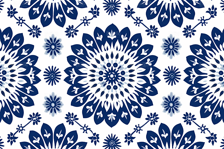 青花瓷纹样花卉工笔画底纹