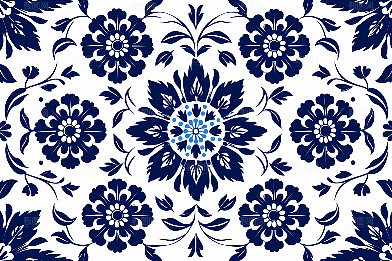 青花瓷纹样国画中式底纹