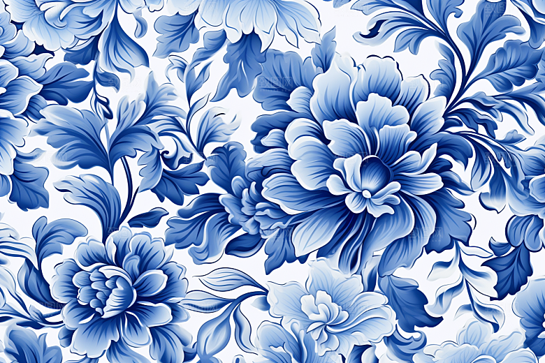 青花瓷纹样国画工笔画底纹