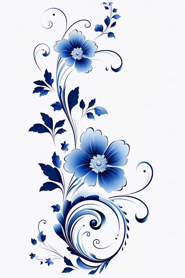 青花瓷纹样国画花卉底纹