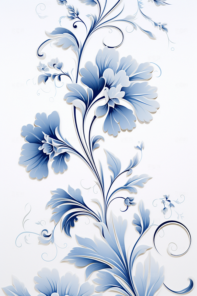 青花瓷纹样中式工笔画底纹