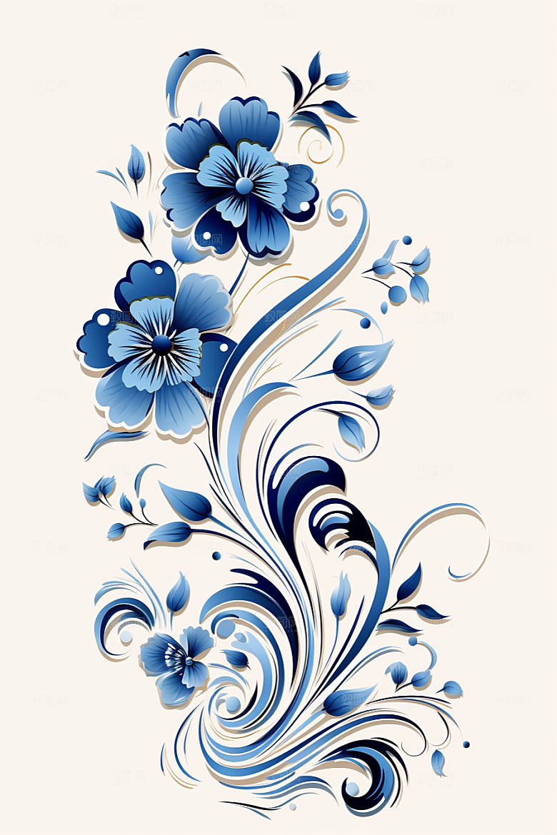 青花瓷纹样工笔画艺术底纹
