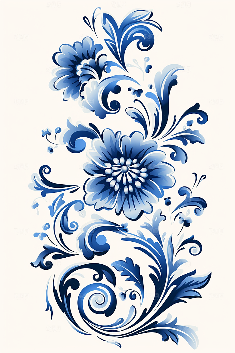 青花瓷纹样艺术国画底纹
