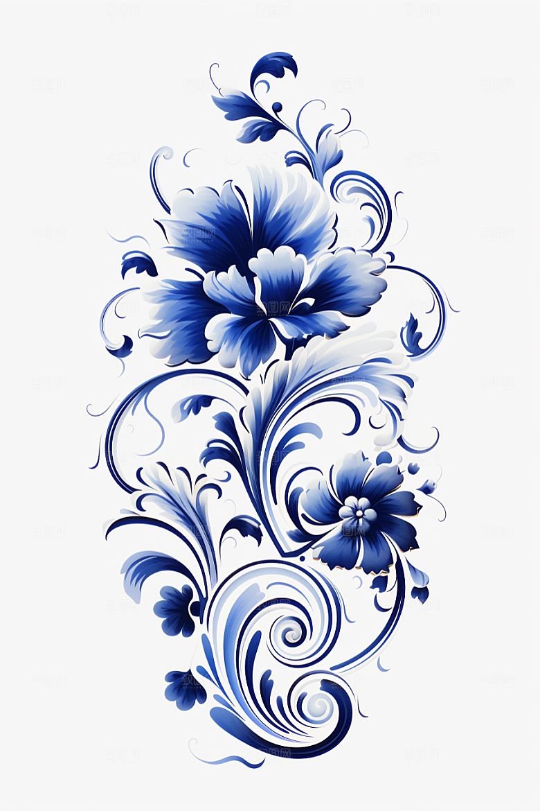 青花瓷纹样高清工笔画底纹