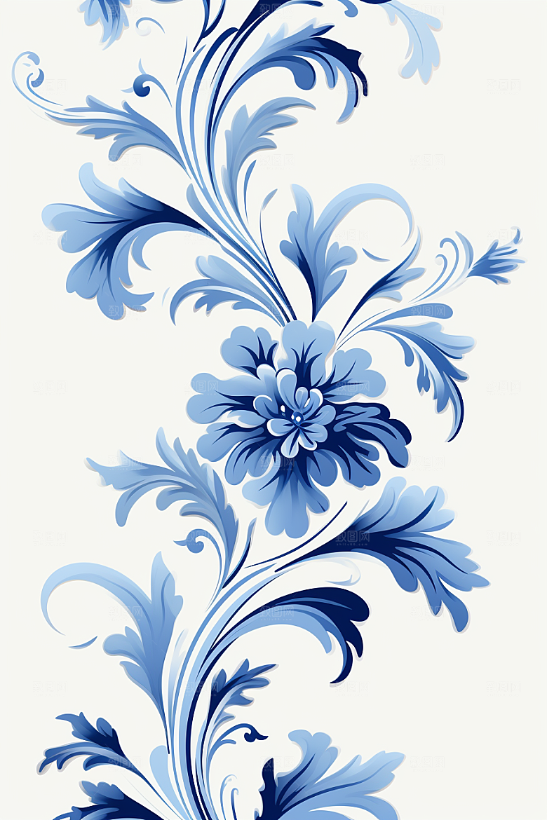 青花瓷纹样中式国画底纹
