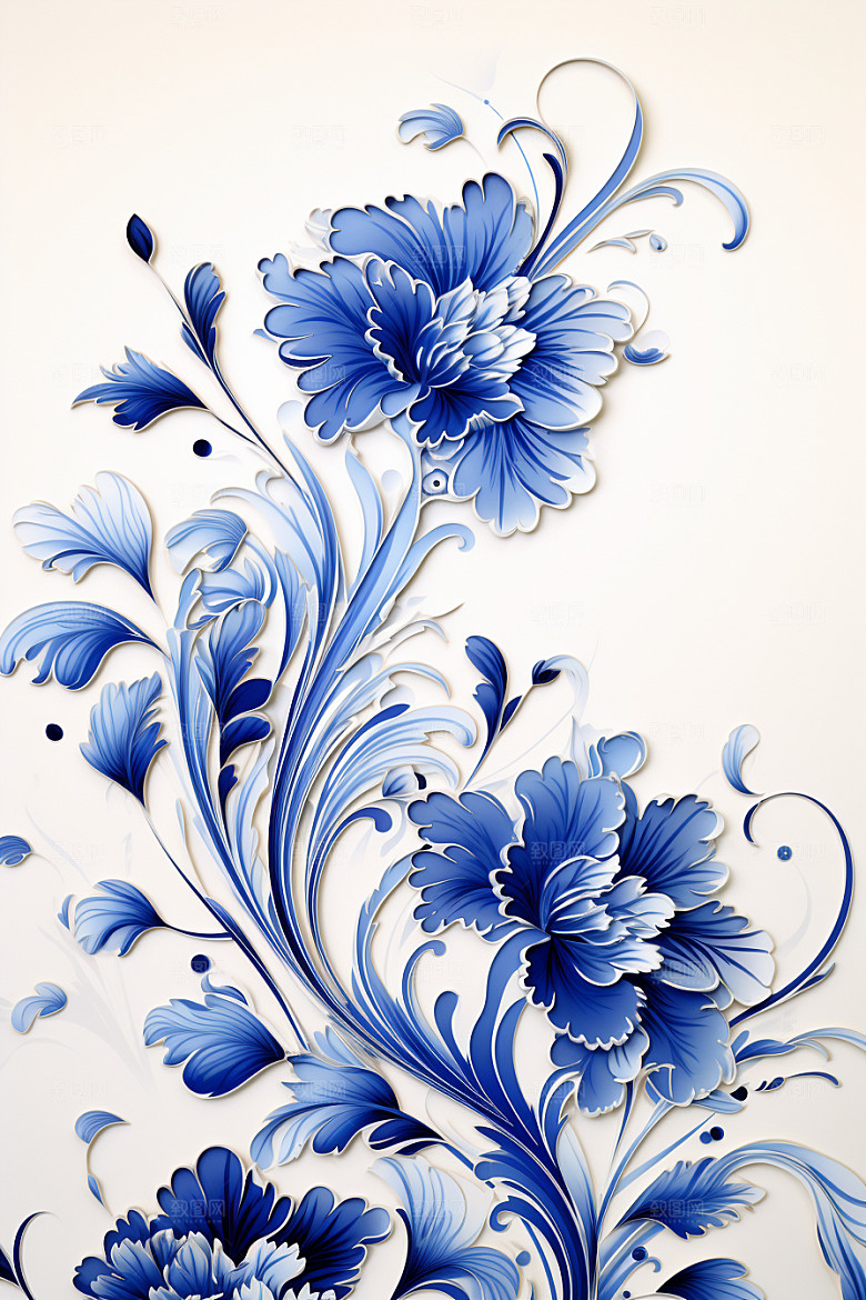 青花瓷纹样国画唯美底纹