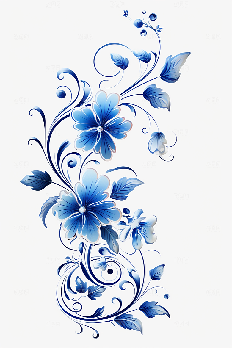 青花瓷纹样国画中式底纹