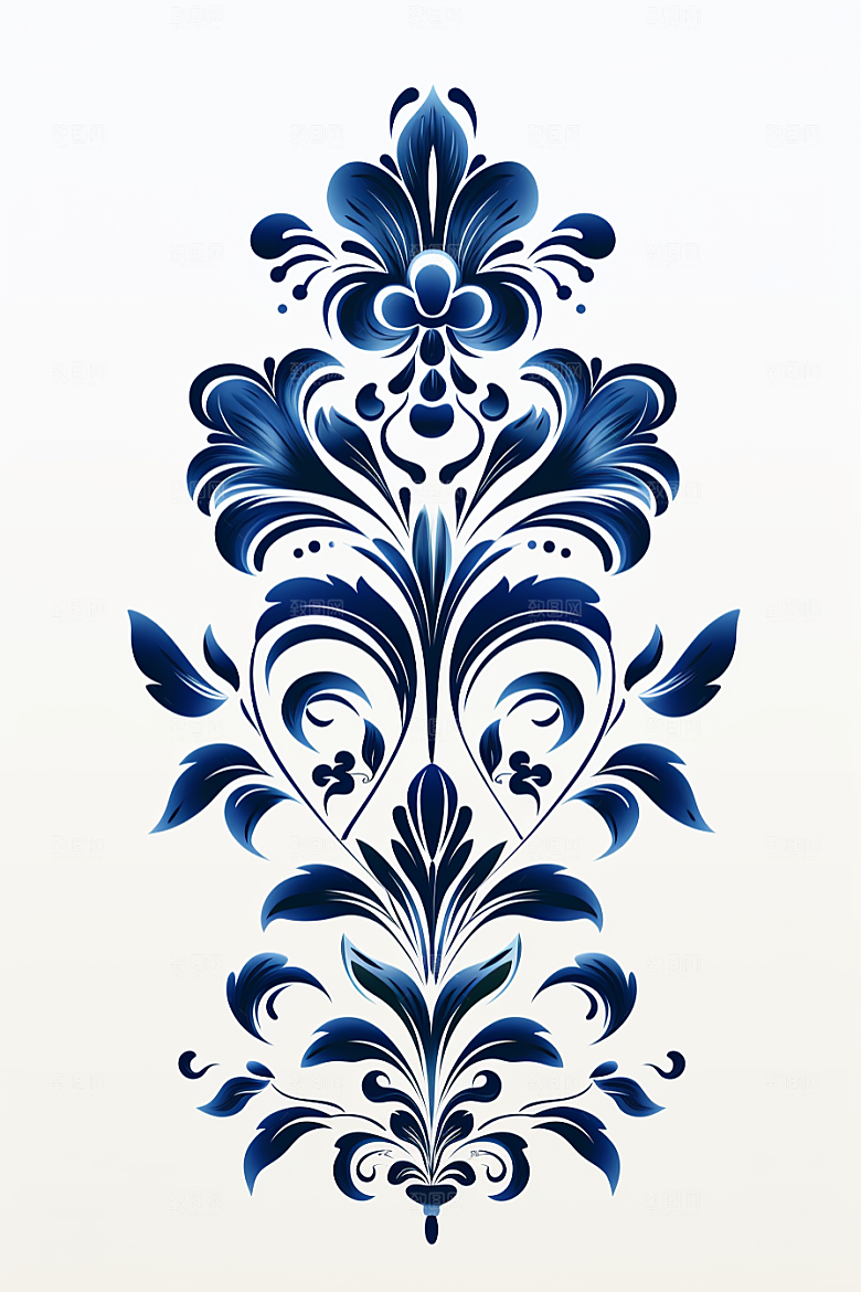 青花瓷纹样工笔画国画底纹