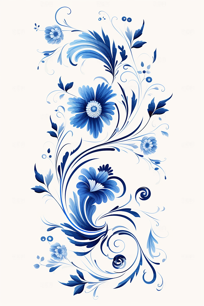 青花瓷纹样高清工笔画底纹