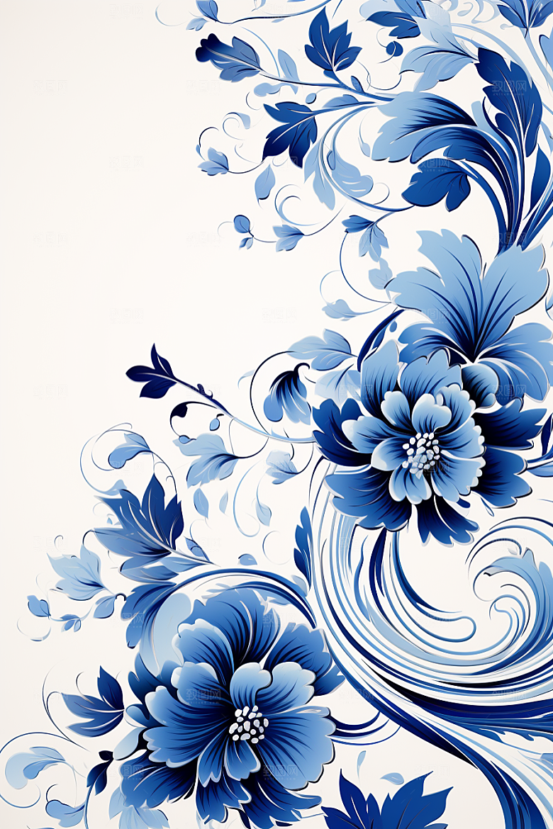 青花瓷纹样国画高清底纹