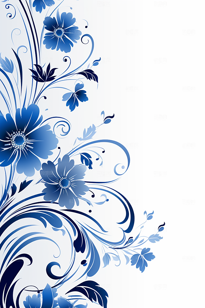 青花瓷纹样国画蓝色底纹