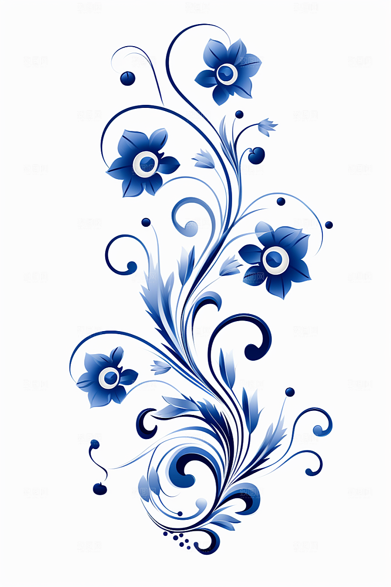 青花瓷纹样工笔画国画底纹