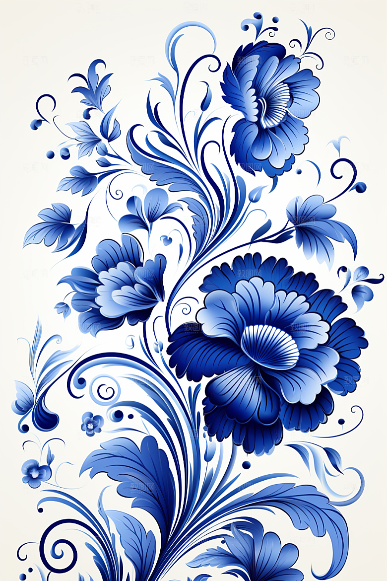 青花瓷纹样国画蓝色底纹