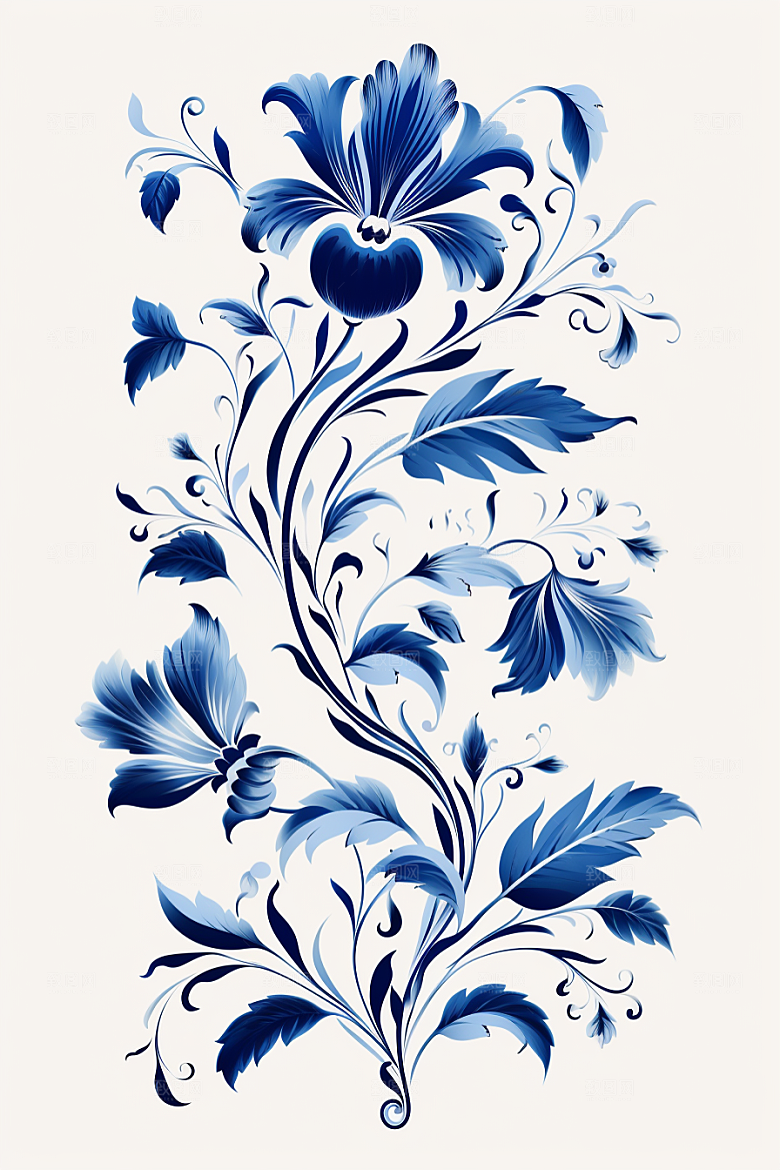 青花瓷纹样蓝色工笔画底纹