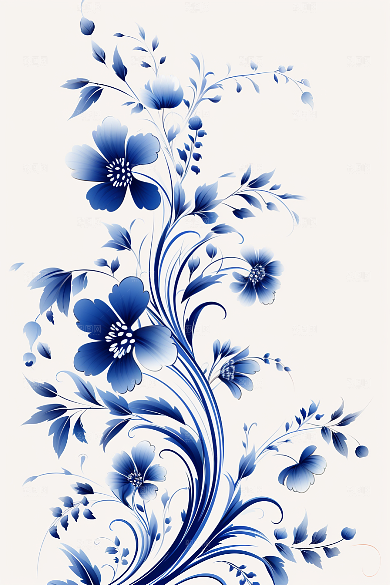 青花瓷纹样中国风工笔画底纹