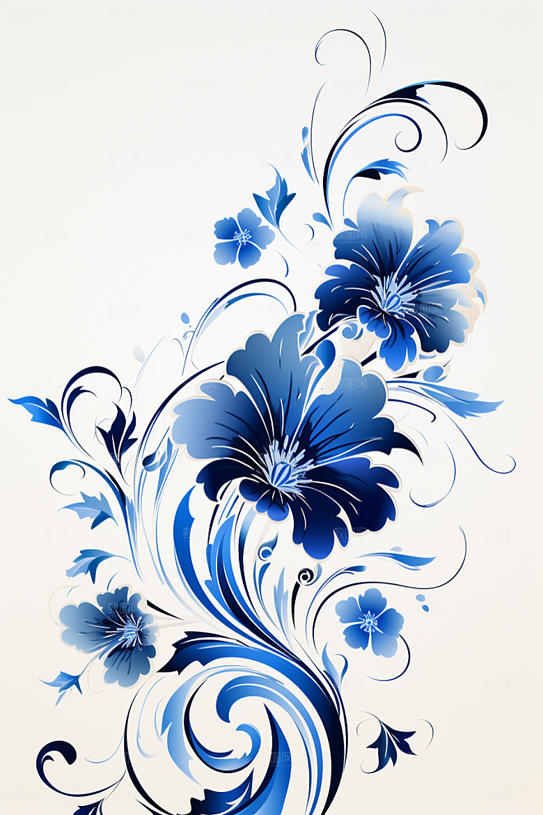 青花瓷纹样艺术工笔画底纹