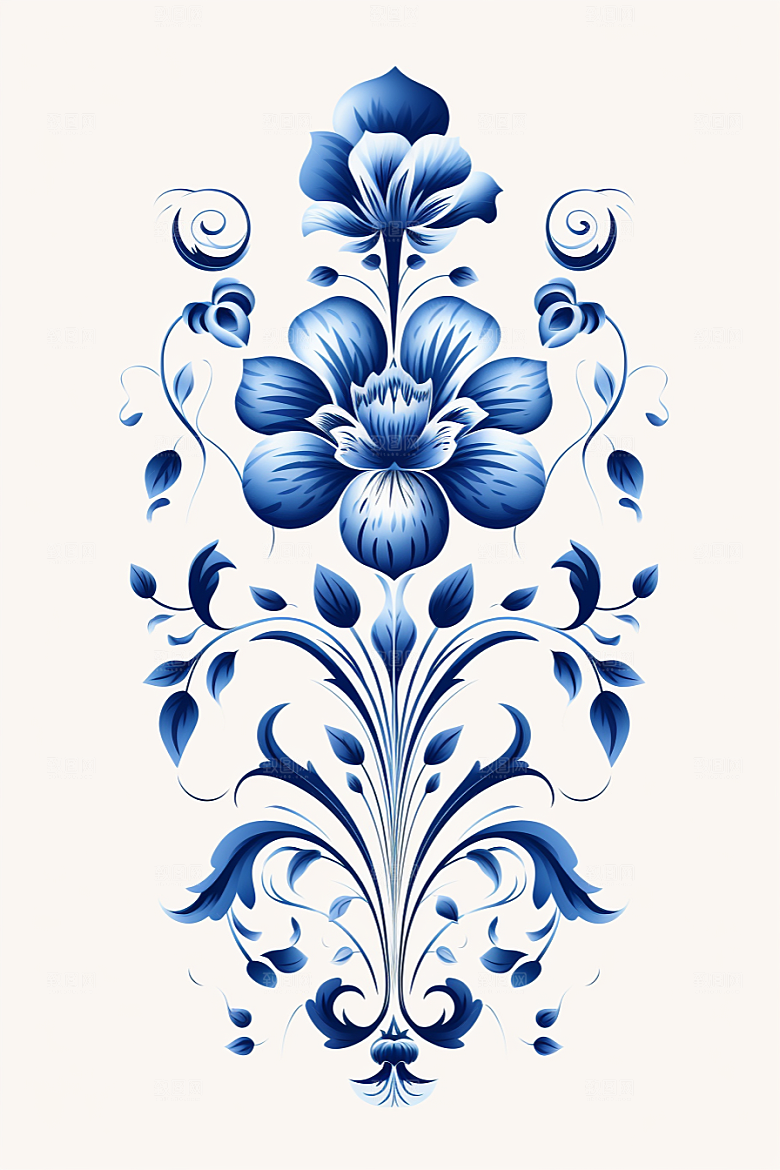 青花瓷纹样高清工笔画底纹