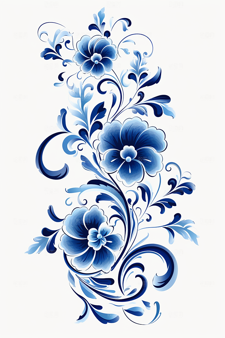 青花瓷纹样中国传统工笔画底纹