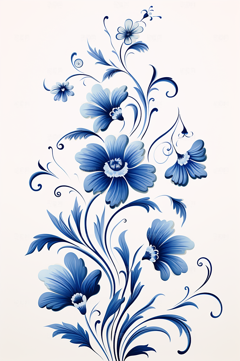 青花瓷纹样中国风工笔画底纹