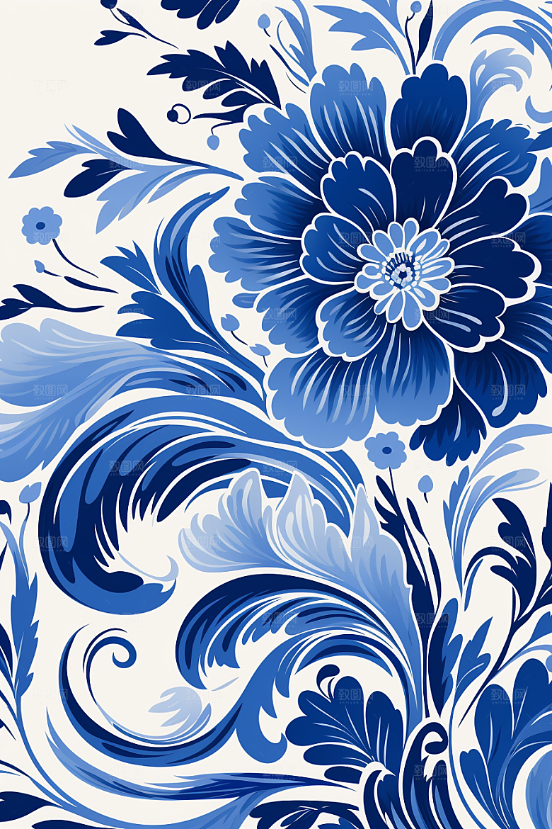 青花瓷纹样国画唯美底纹