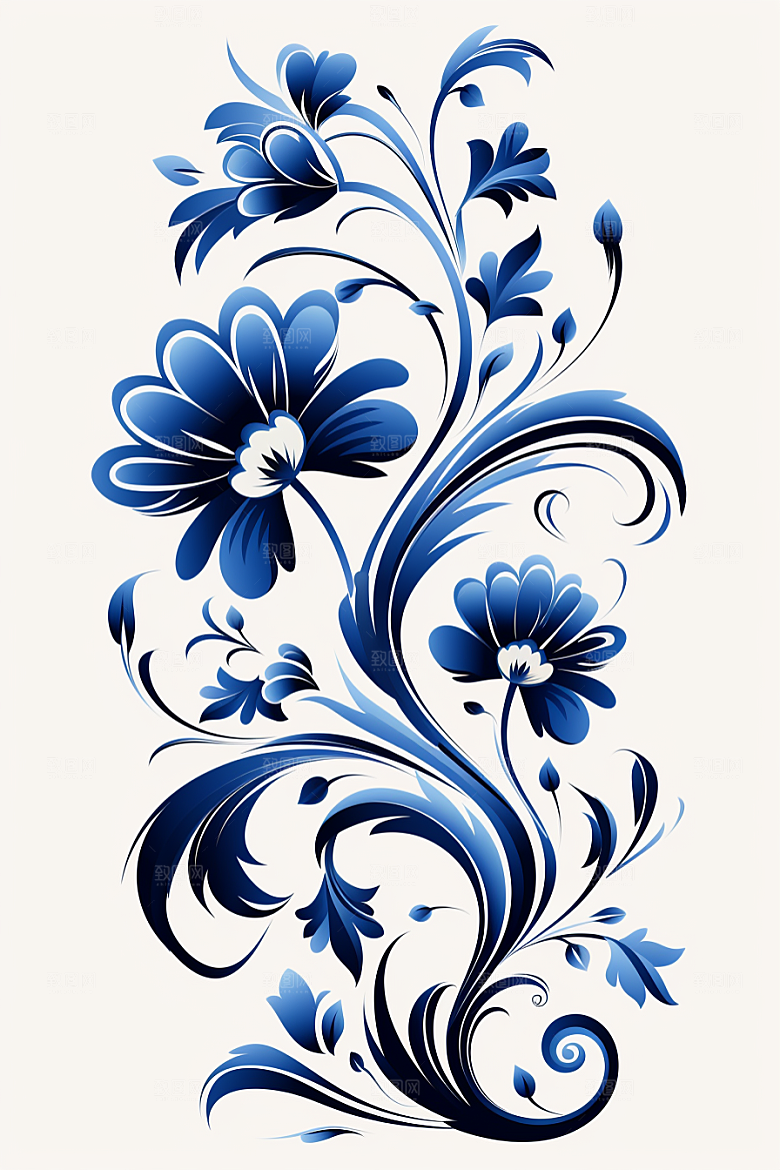 青花瓷纹样国画高清底纹