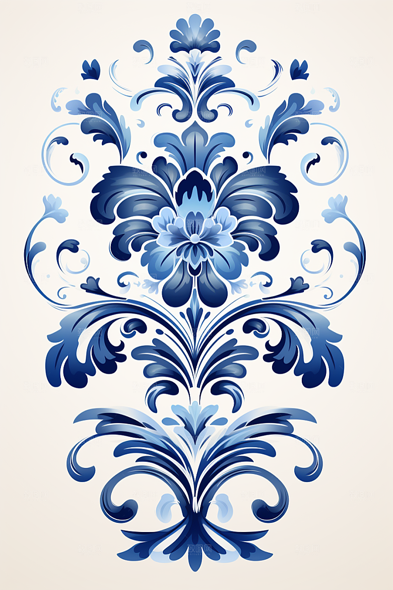 青花瓷纹样花卉国画底纹