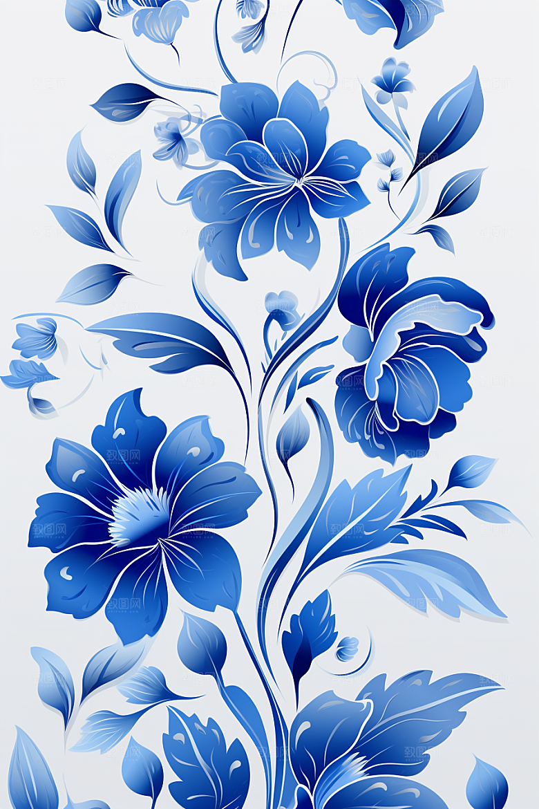 青花瓷纹样中式国画底纹