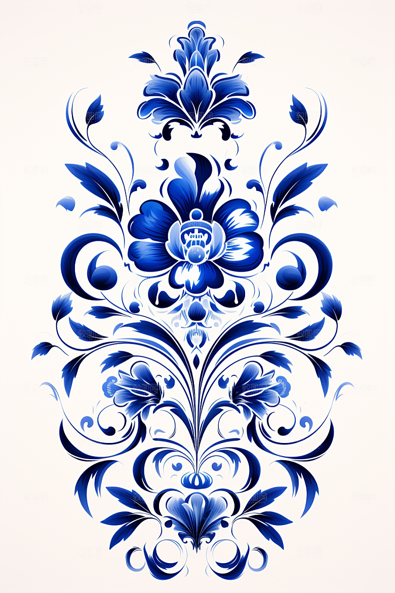 青花瓷纹样工笔画艺术底纹