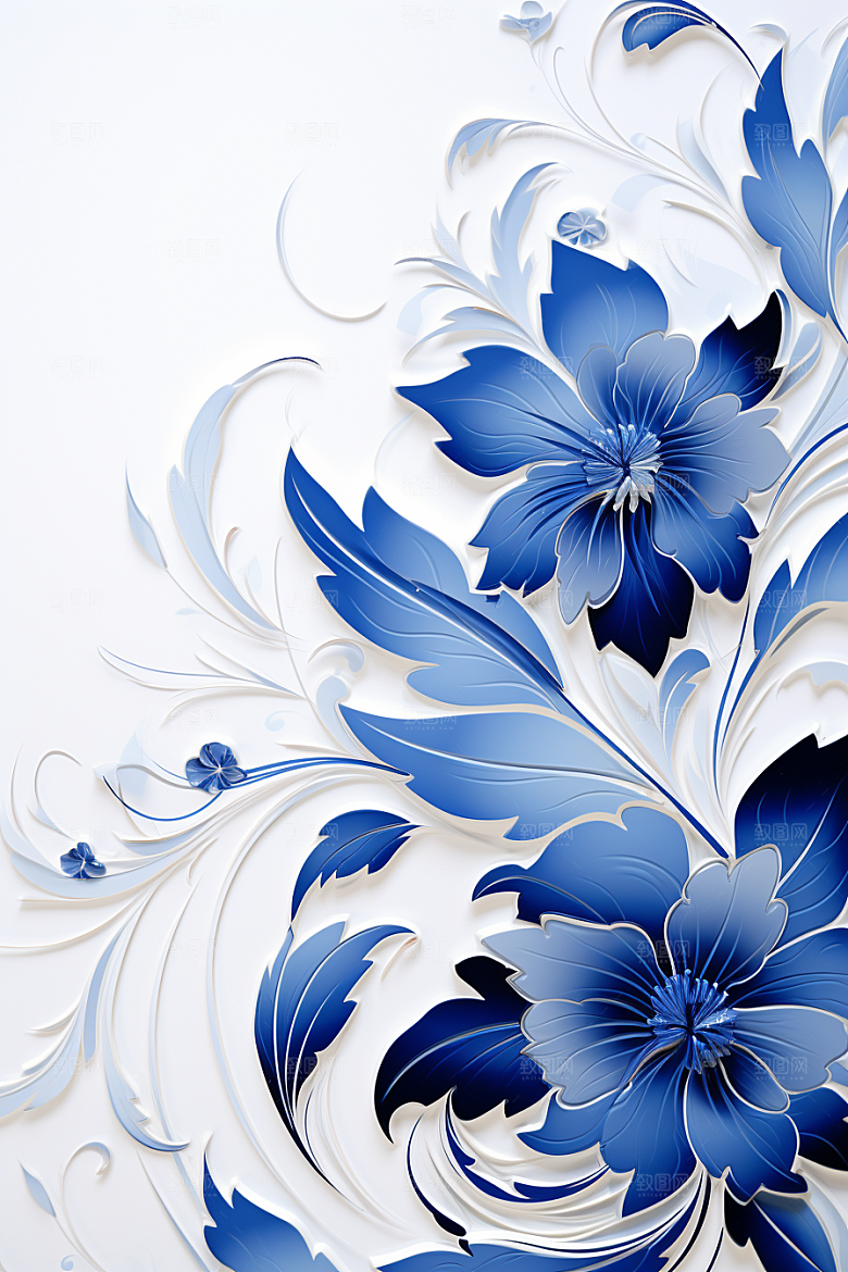 青花瓷纹样艺术国画底纹