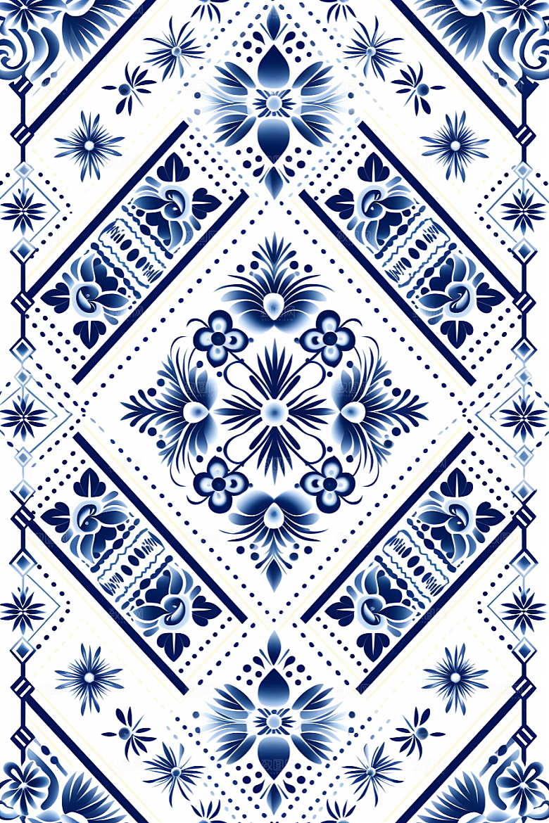 青花瓷纹样国画花卉底纹