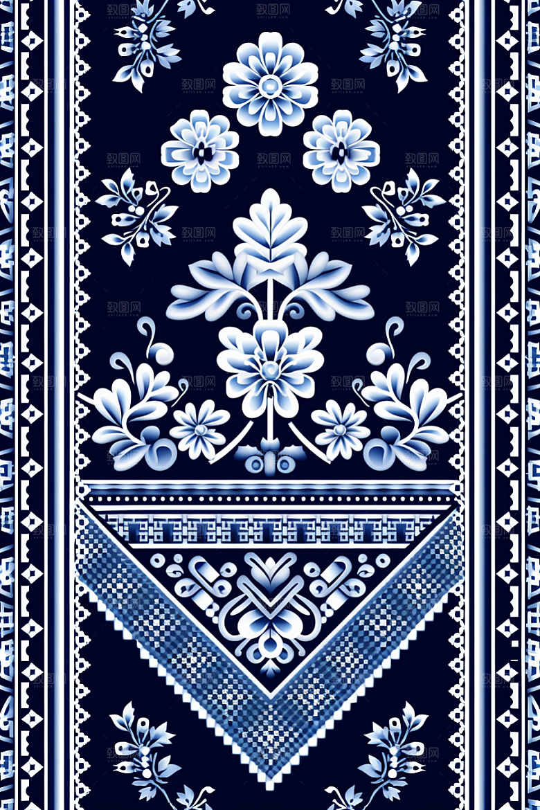 青花瓷纹样工笔画艺术底纹