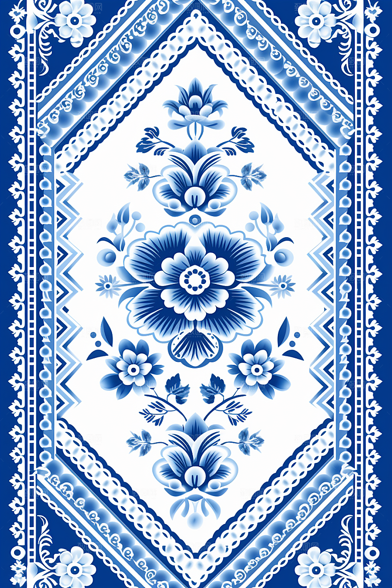 青花瓷纹样工笔画中国风底纹