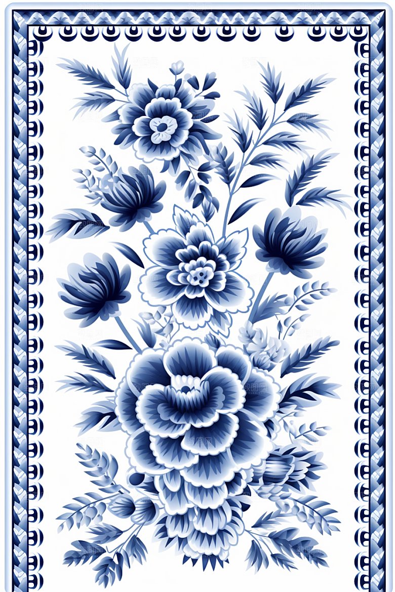 青花瓷纹样工笔画国画底纹