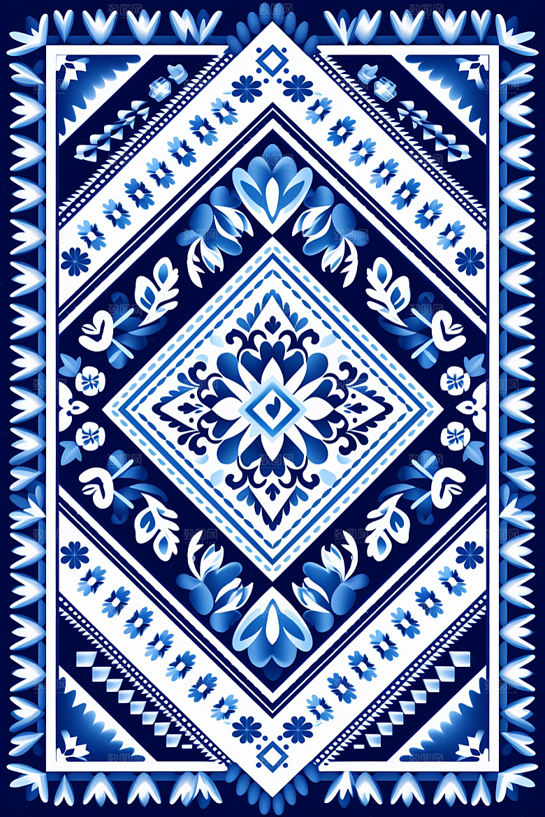 青花瓷纹样国画蓝色底纹