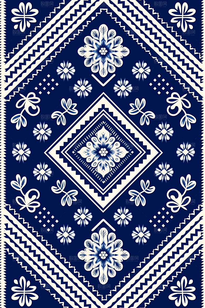 青花瓷纹样高清工笔画底纹