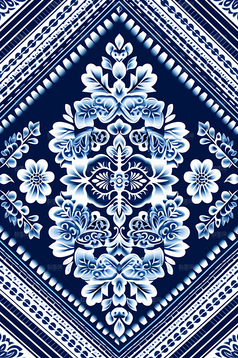 青花瓷纹样唯美工笔画底纹