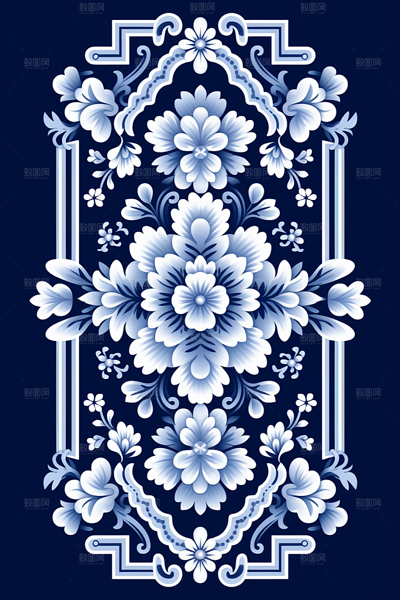 青花瓷纹样蓝色国画底纹