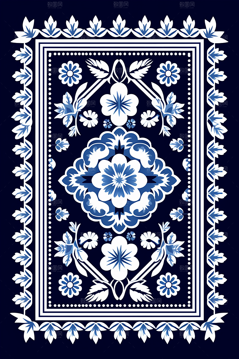 青花瓷纹样工笔画中国风底纹