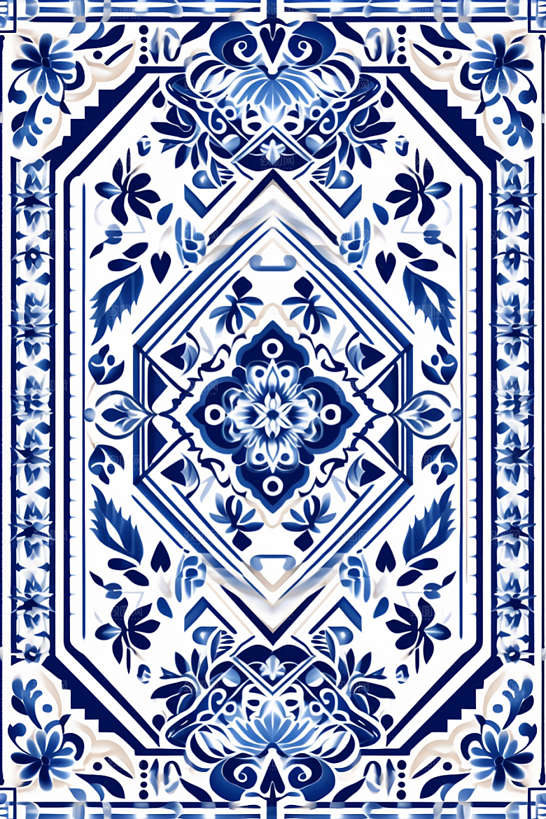 青花瓷纹样国画中国风底纹