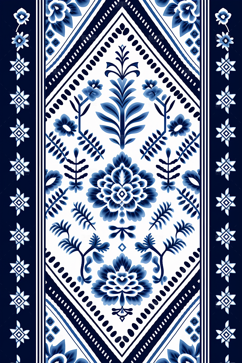 青花瓷纹样国画中国风底纹