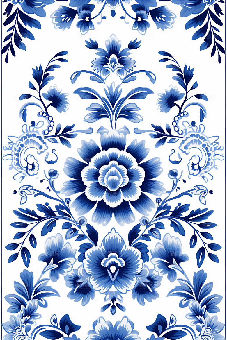青花瓷纹样工笔画艺术底纹