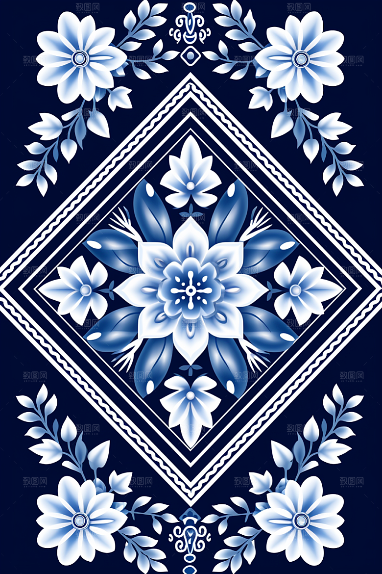 青花瓷纹样国画中国风底纹