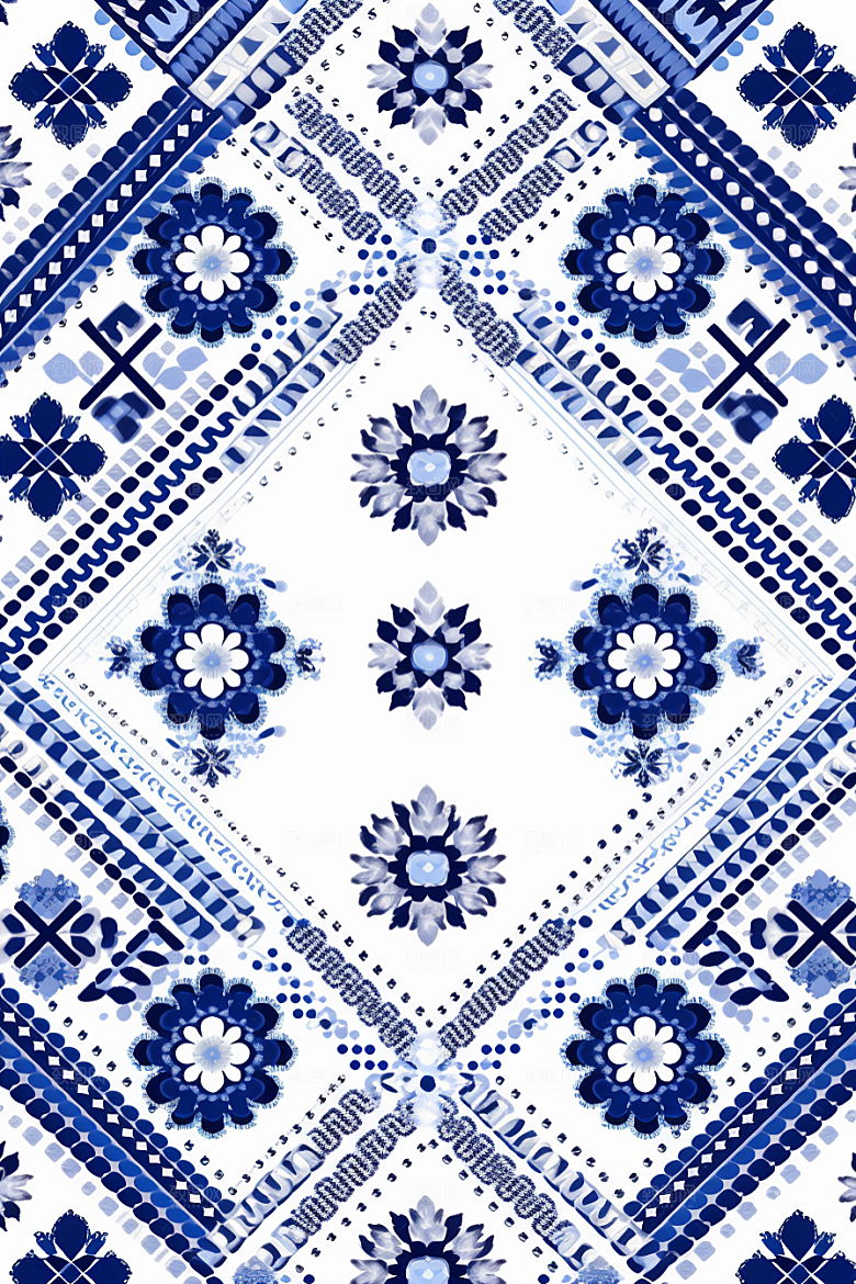 青花瓷纹样花卉国画底纹