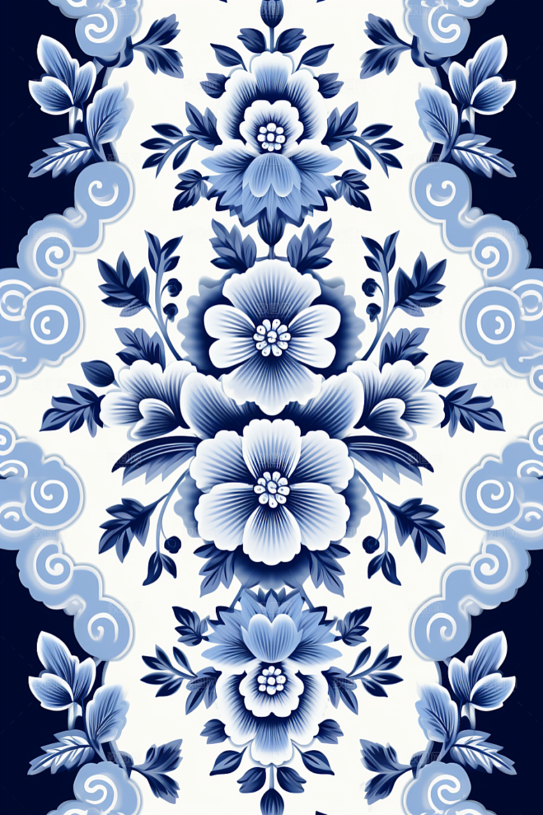 青花瓷纹样国画工笔画底纹
