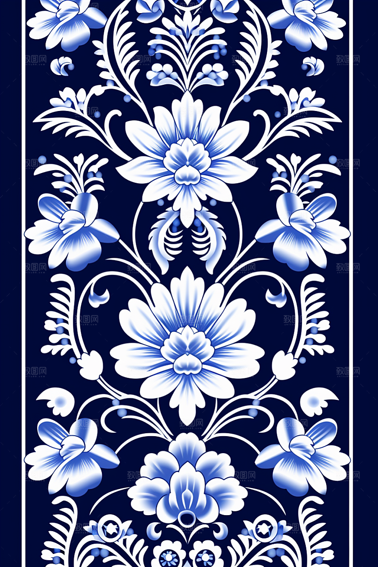 青花瓷纹样艺术国画底纹