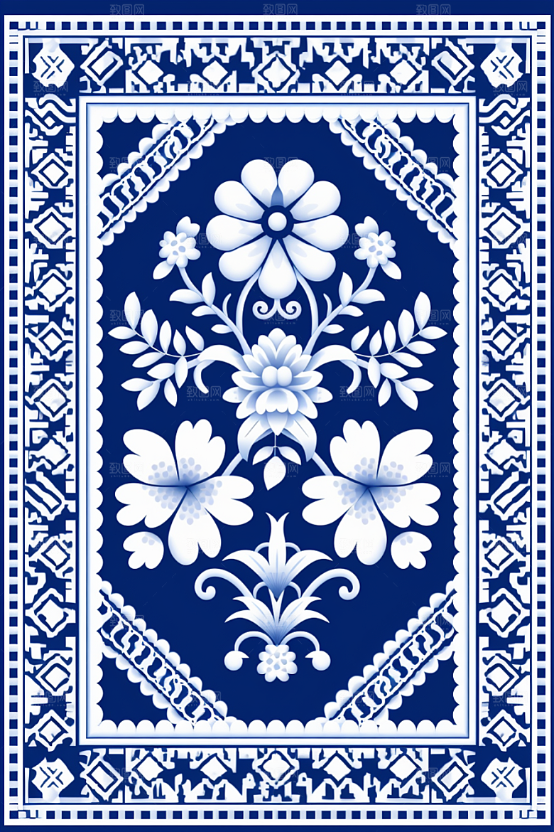 青花瓷纹样艺术国画底纹